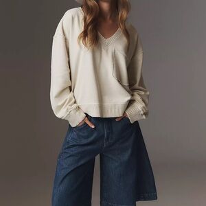 Pilcro Cream V-Neck Sweater